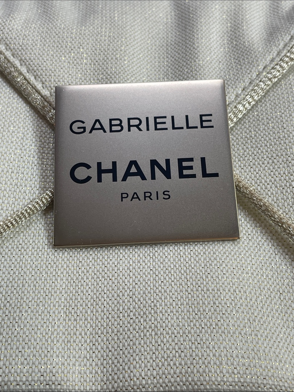 CHANEL Cream Gabrielle Fabric Pouch with Metal Plaque - Picture 7 of 9